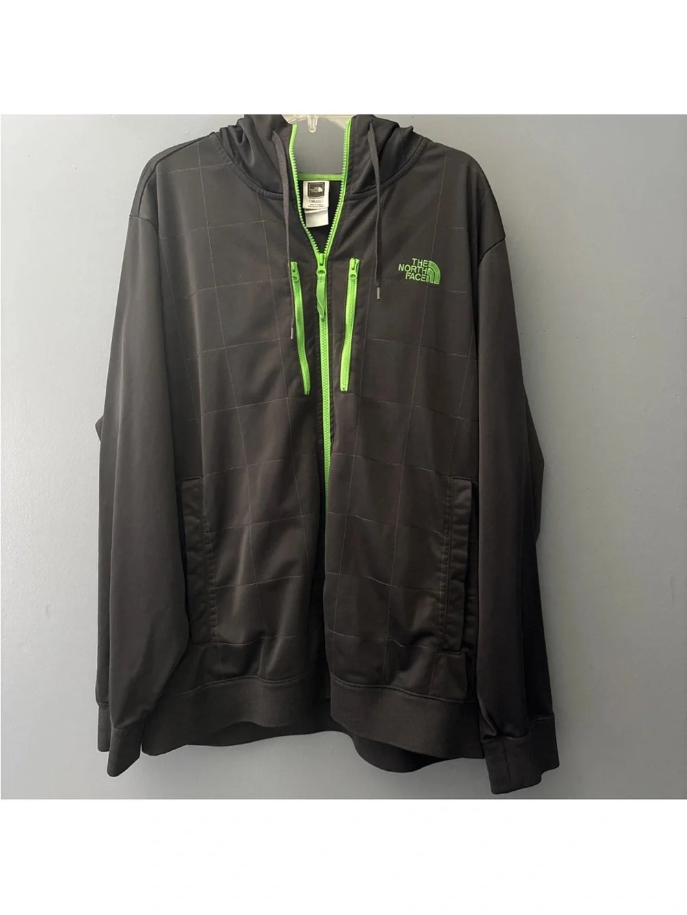 The North Face Men's XXL Full Zip Hoodie Black/Gray/Green Hooded Knit Polyester